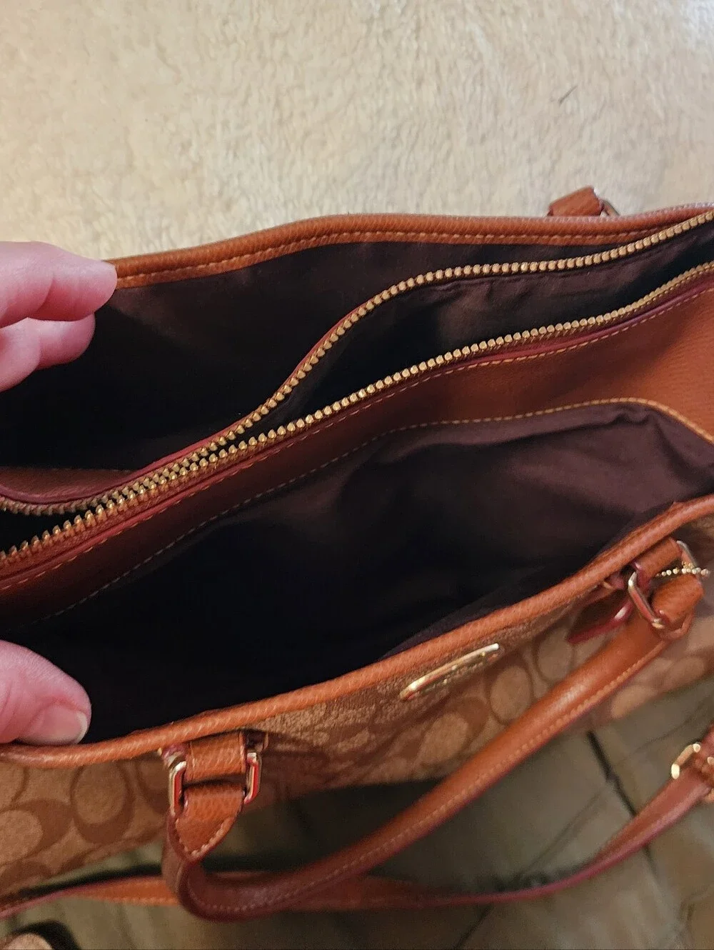 Coach Tan/Brown Signature Canvas Satchel with Wristlet